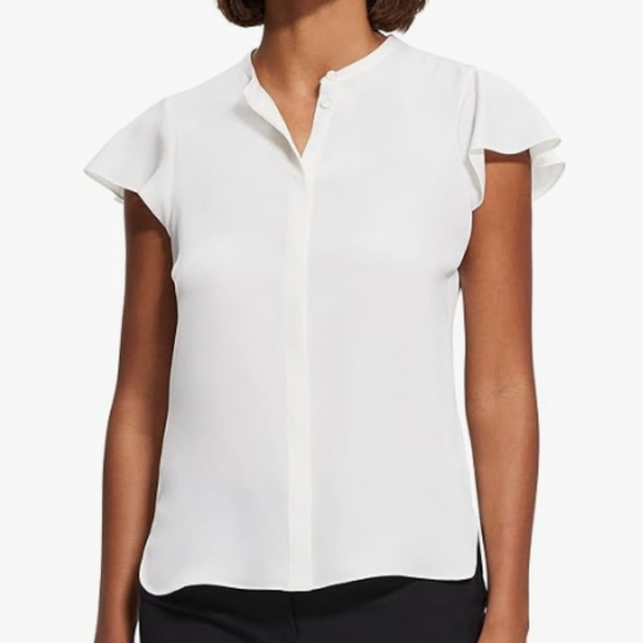 Theory Silk Georgette Ruffle Sleeve Top - Picture 3 of 9